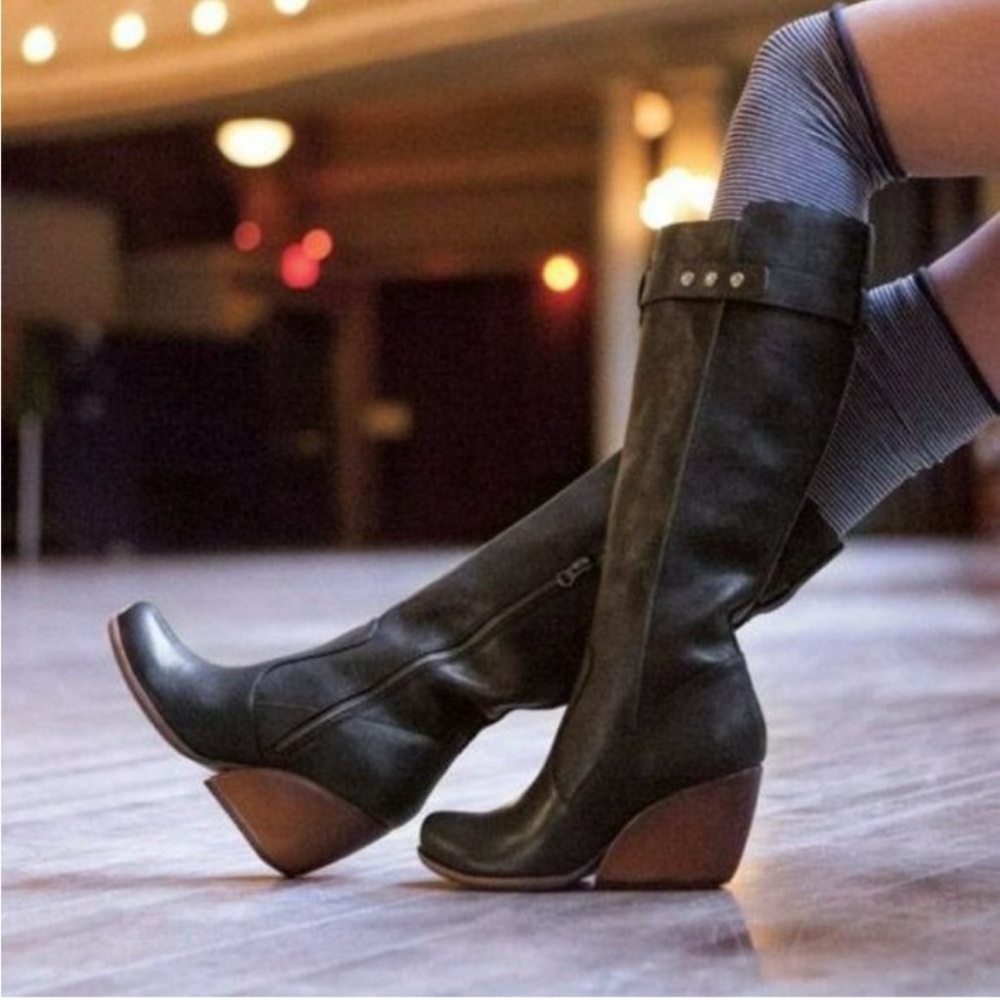 Kirk Ease Shawna Black Pebbled Leather Knee High Boots